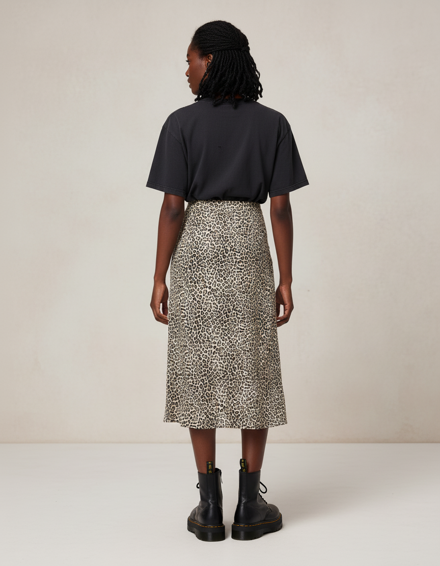 Jupe Midi Léopard Fendue Élégante