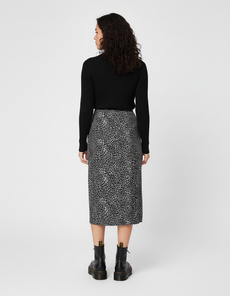 Jupe Midi Imprimé Léopard Fendue Élégante audacieuse