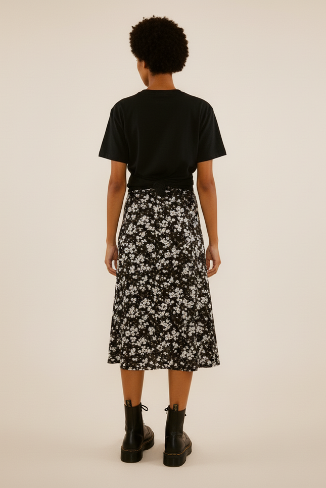 Jupe Midi Florale Fendue Fluide