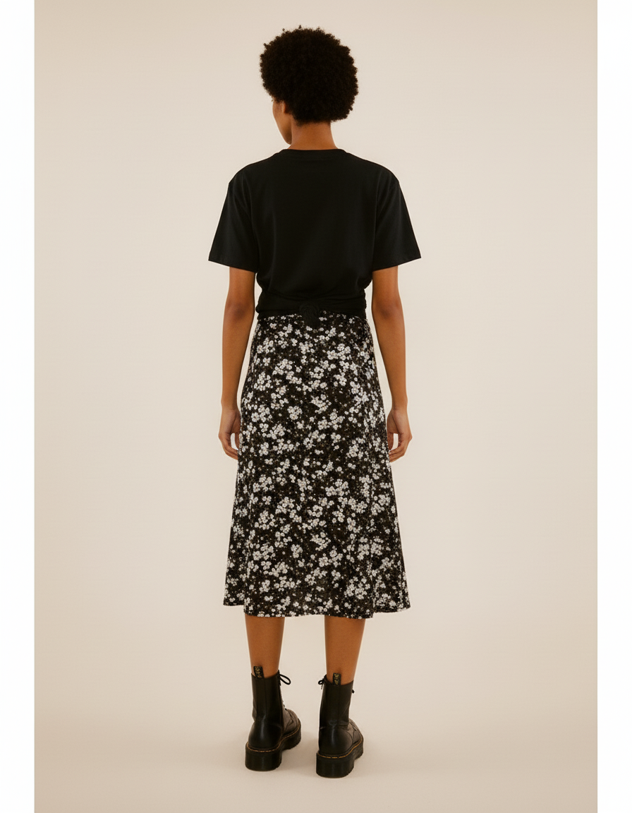 Jupe Midi Florale Fendue Fluide