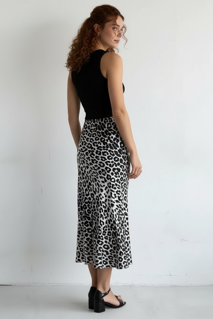 Jupe Midi Léopard Satin Fluide