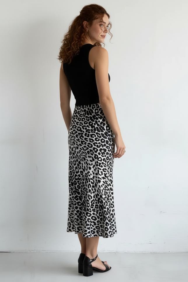 Jupe Midi Léopard Satin Fluide
