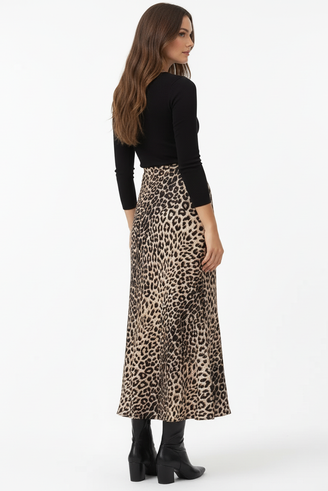 Jupe Midi Leopard Fluide Élégante