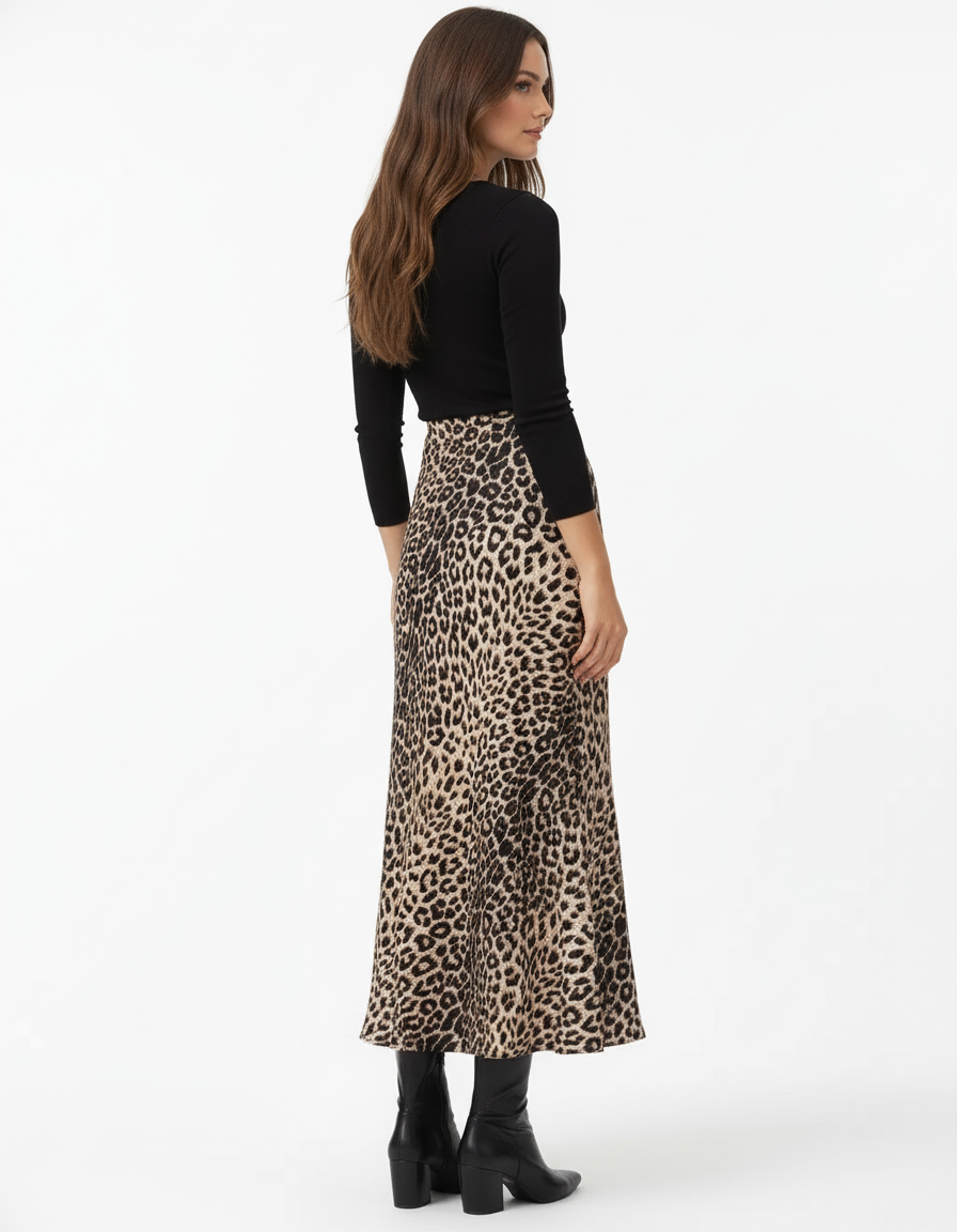 Jupe Midi Leopard Fluide Élégante