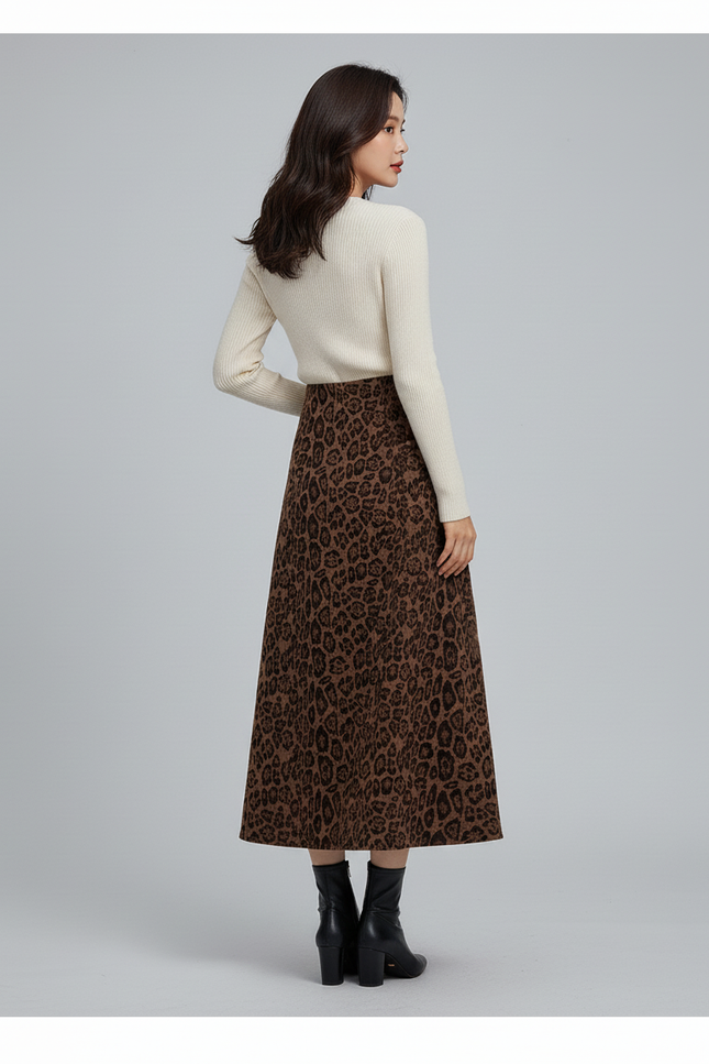 Jupe Midi Léopard Marron Vintage