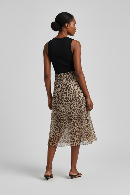 Jupe Midi Léopard Fluide Chic