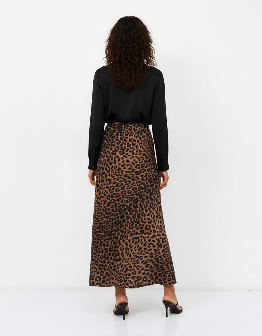 Jupe Midi Léopard Fluide Élégante