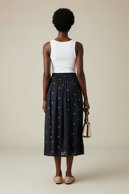 Jupe Midi Marine Pois Fluide