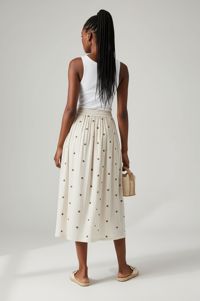 Jupe Midi Crème Pois Fluide