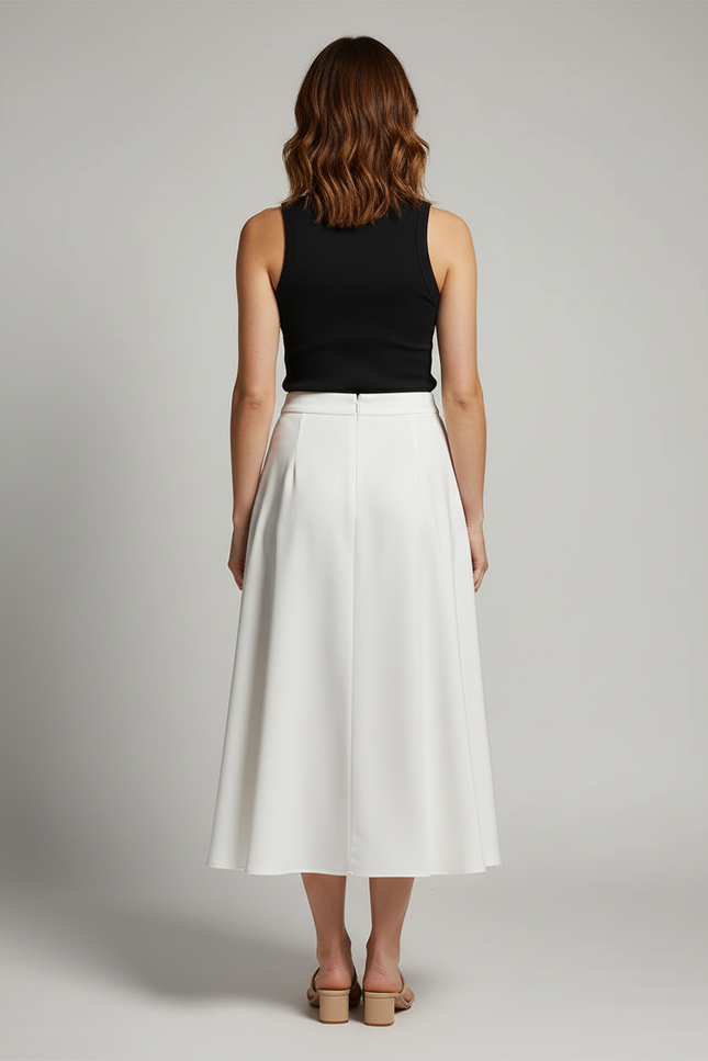 Jupe Midi Blanche Poches Élégante
