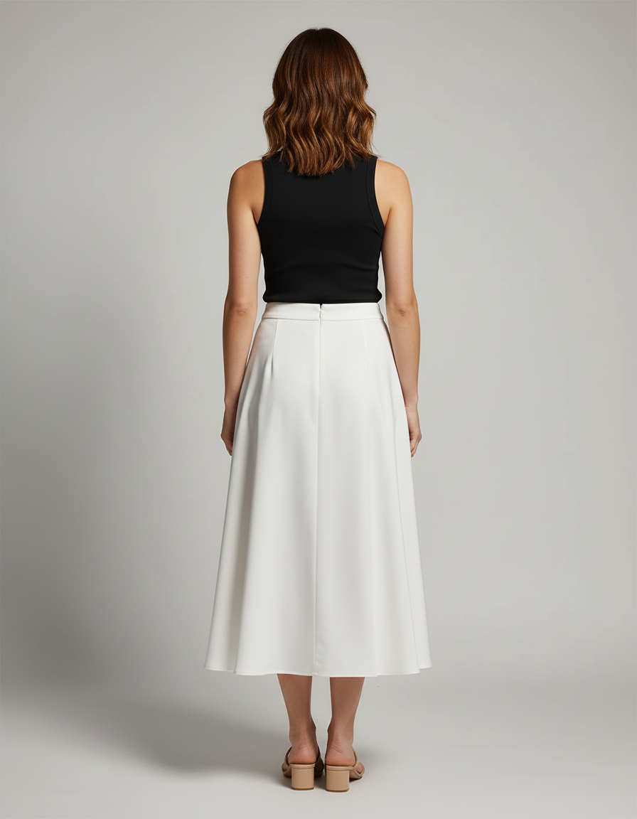 Jupe Midi Blanche Poches Élégante