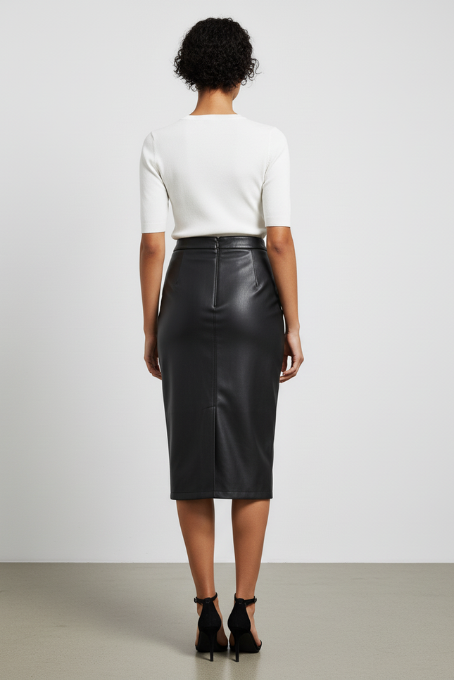 Jupe Midi Noire Similicuir Fendue Chic moderne
