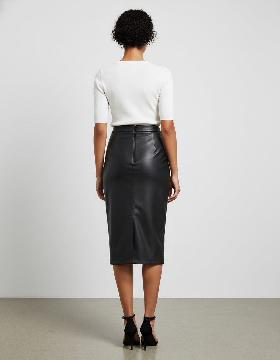 Jupe Midi Noire Similicuir Fendue Chic moderne