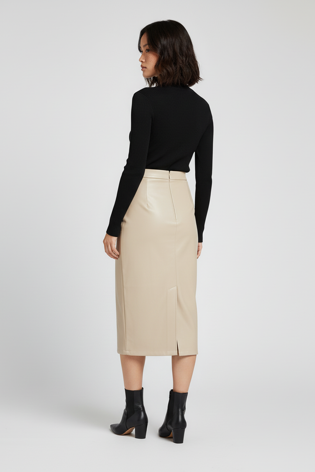 Jupe Midi Beige Fendue Chic