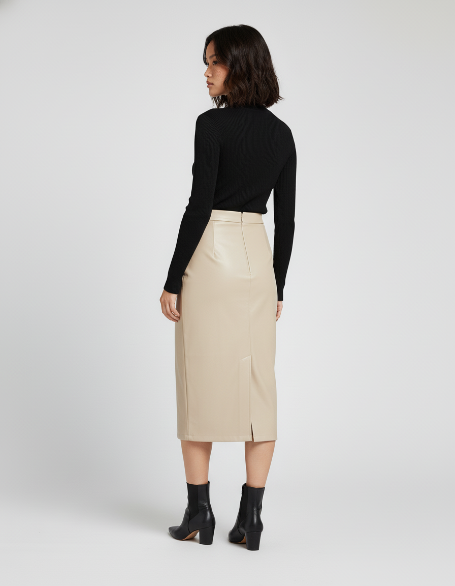 Jupe Midi Beige Fendue Chic