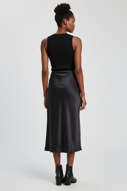Jupe Midi Noir Satinée Élégante