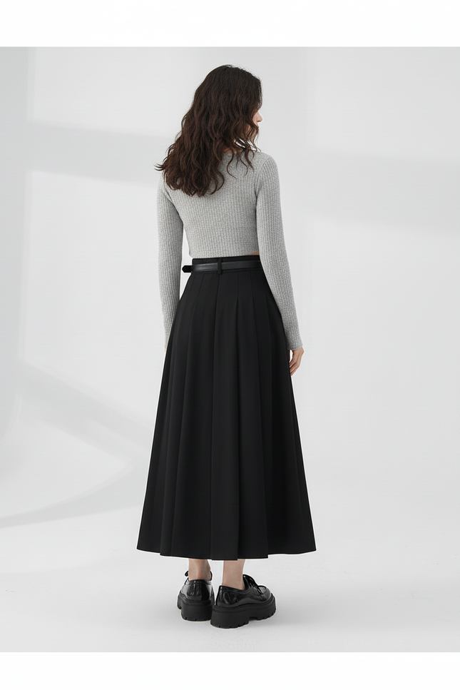 Jupe Midi Noire Plissée Élégante féminine