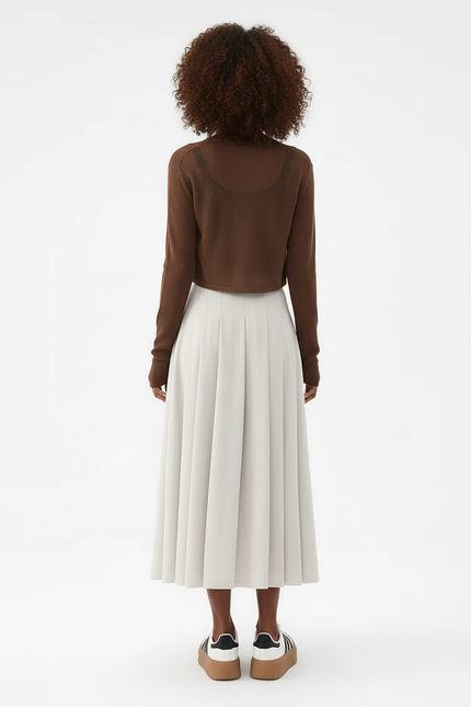 Jupe Midi Beige Plissée Décontractée