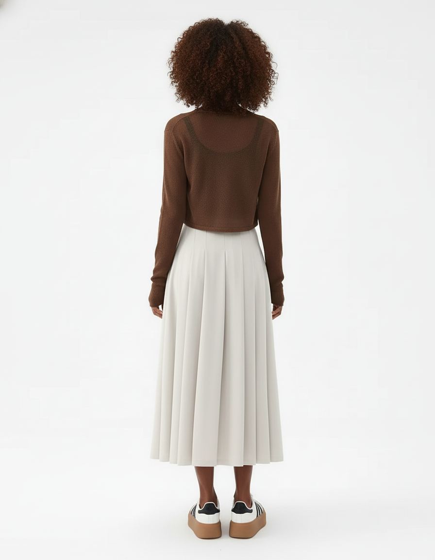 Jupe Midi Beige Plissée Décontractée