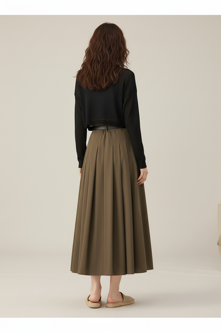Jupe Midi Plissée Trapèze Élégante