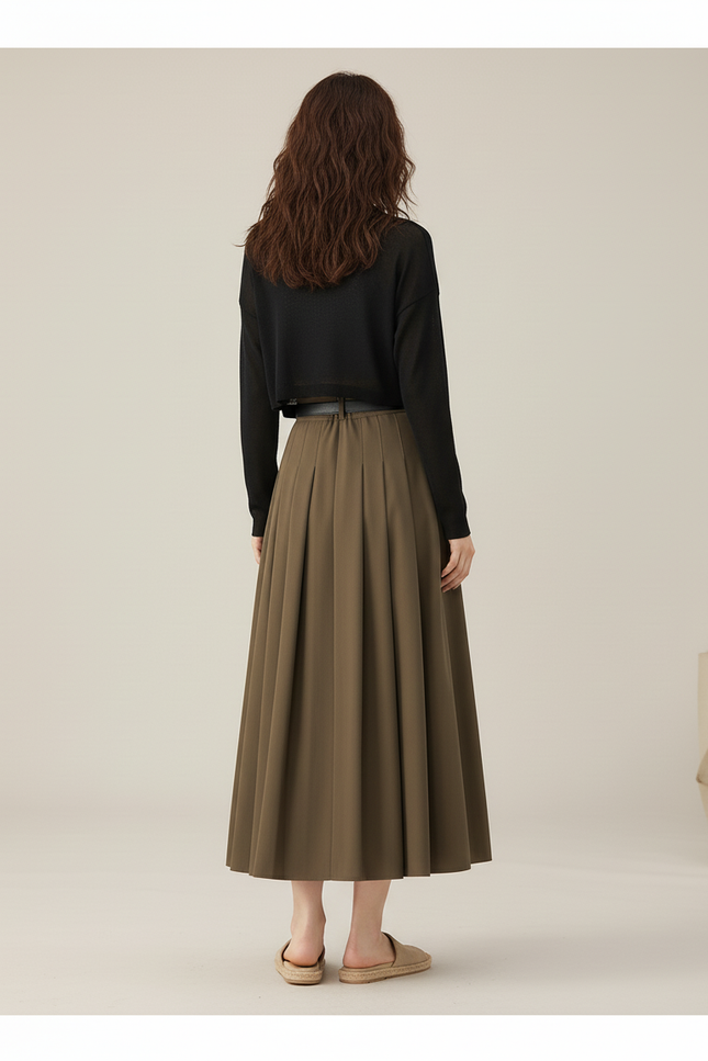 Jupe Midi Plissée Trapèze Élégante