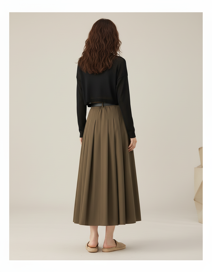 Jupe Midi Plissée Trapèze Élégante