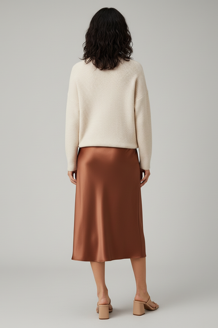 Jupe Midi Cuivrée Satinée Élégante