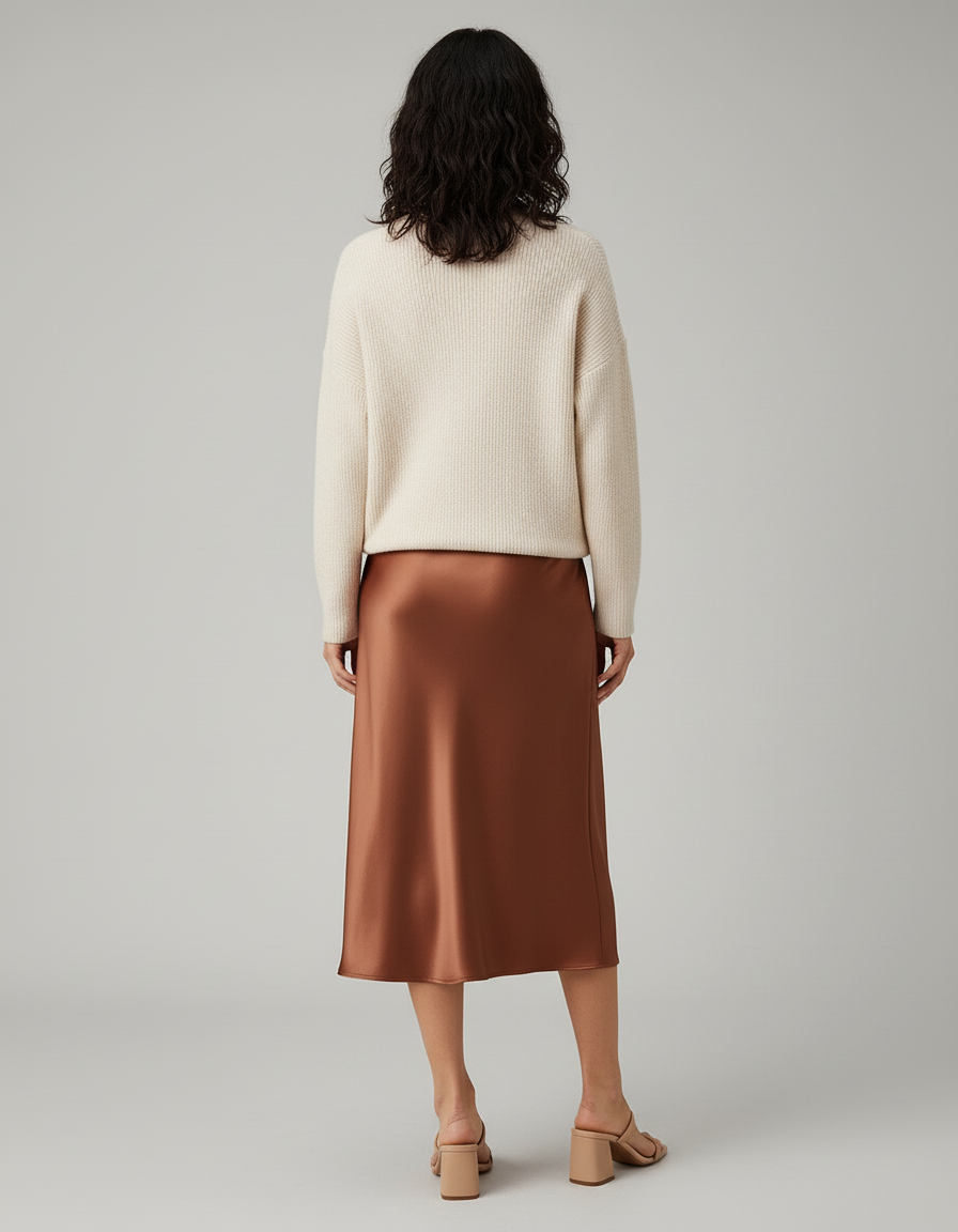 Jupe Midi Cuivrée Satinée Élégante