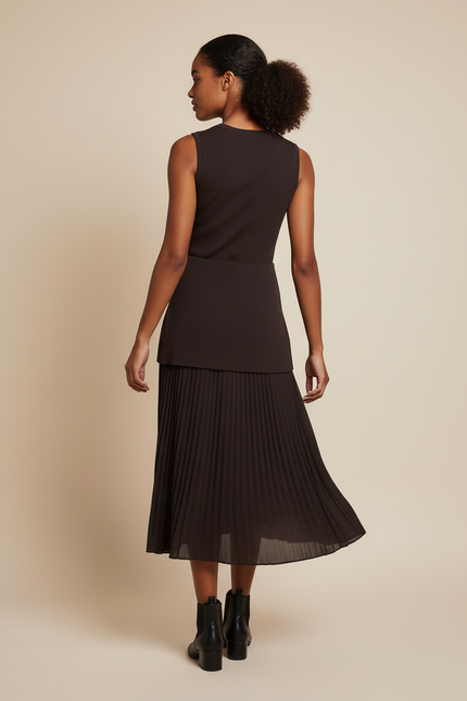 Jupe Midi Plissée Marron Fluide