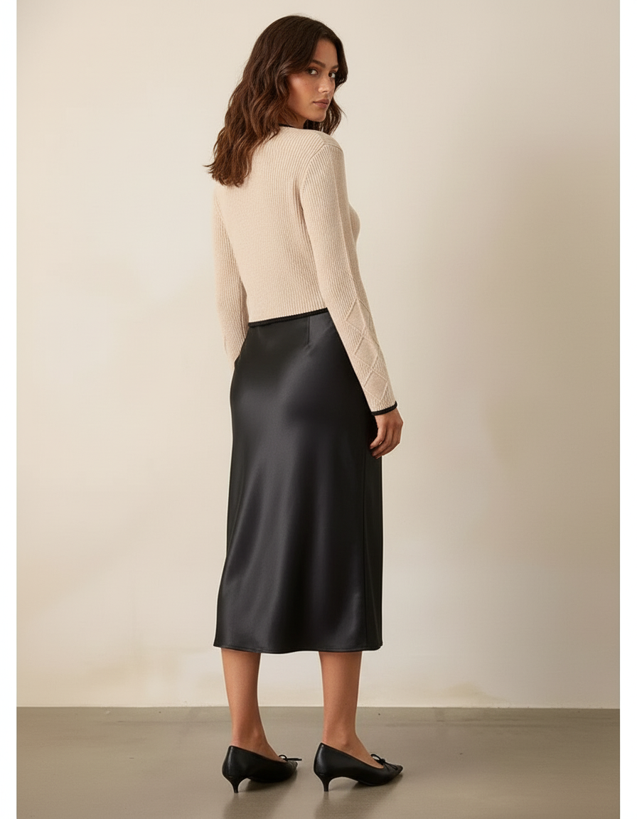 Jupe Midi Noire Satinée Élégante sobre