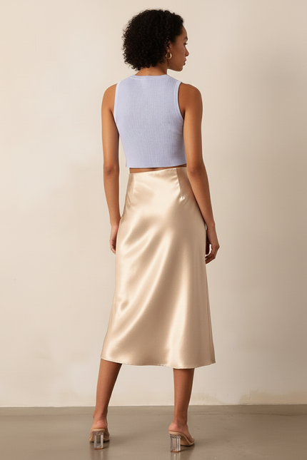 Jupe Midi Satin Fendue Élégante