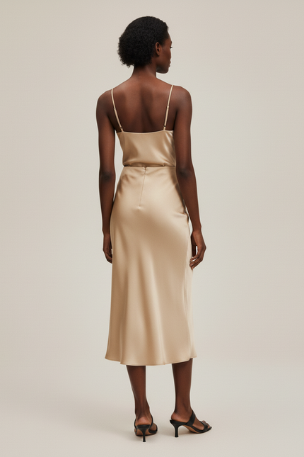 Jupe Midi Beige Satinée Élégante