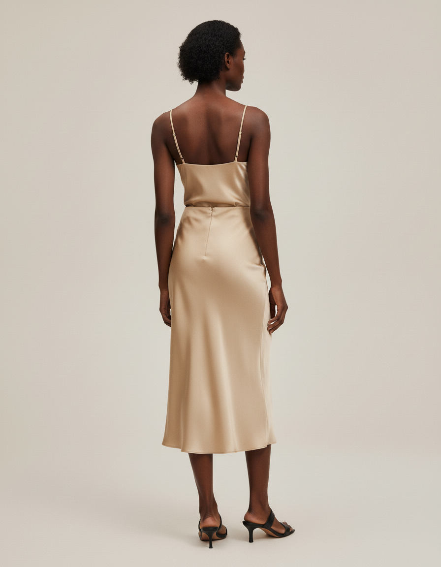 Jupe Midi Beige Satinée Élégante