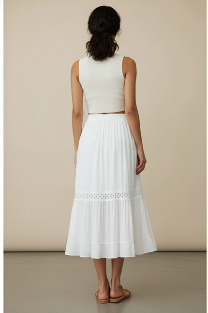 Jupe Midi Blanche Dentelle Fluide