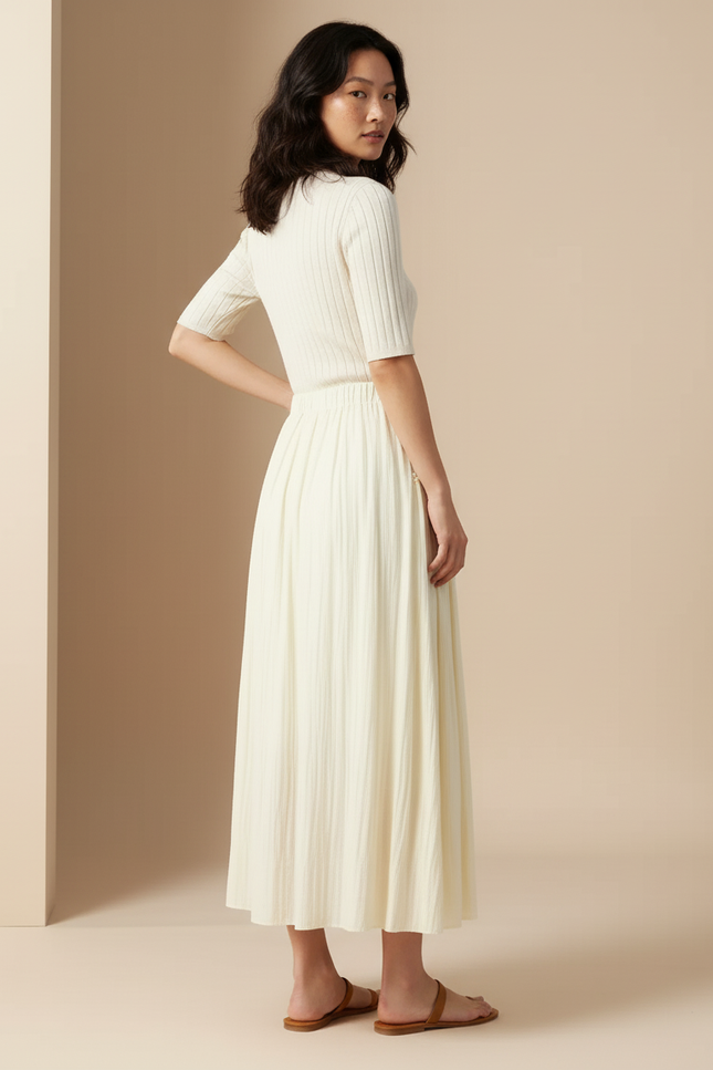 Jupe Midi Crème Fluide Asymétrique