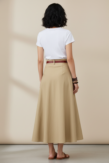 Jupe Midi Beige Fluide Élégante légère