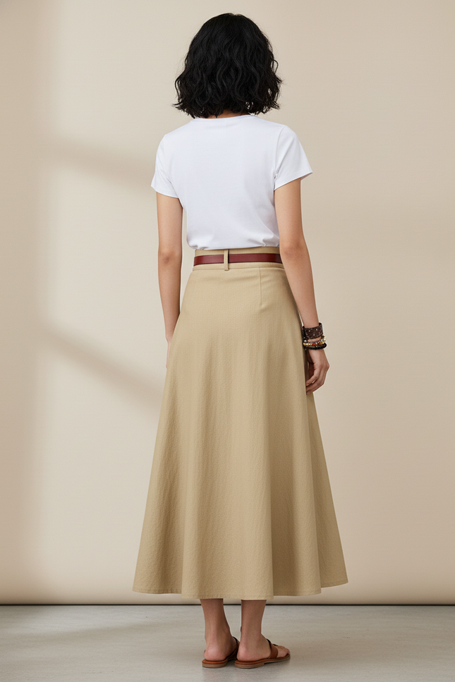 Jupe Midi Beige Fluide Élégante légère