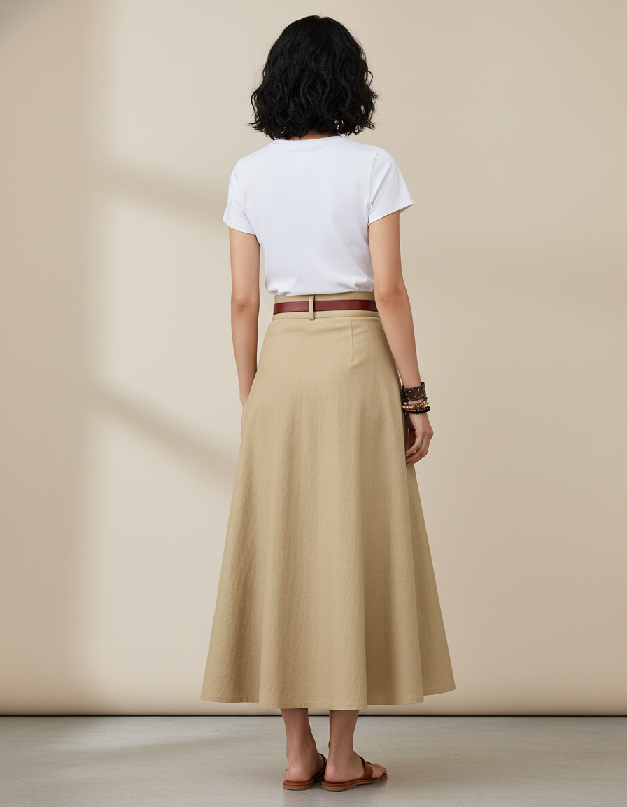 Jupe Midi Beige Fluide Élégante légère