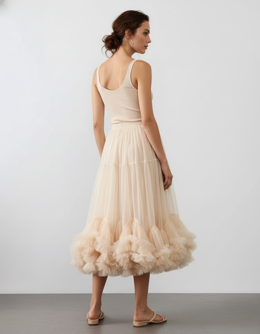 Jupe Midi Tulle Volumineuse Élégante
