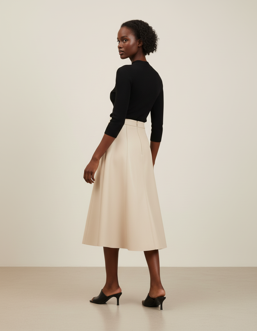 Jupe Midi Beige Similicuir Élégante