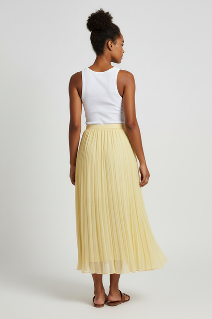 Jupe Midi Jaune Plissée Fluide