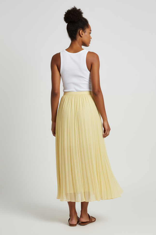 Jupe Midi Jaune Plissée Fluide