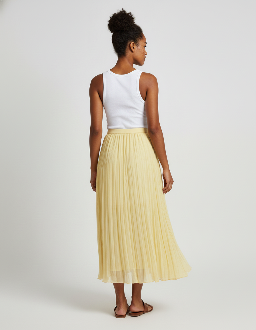 Jupe Midi Jaune Plissée Fluide