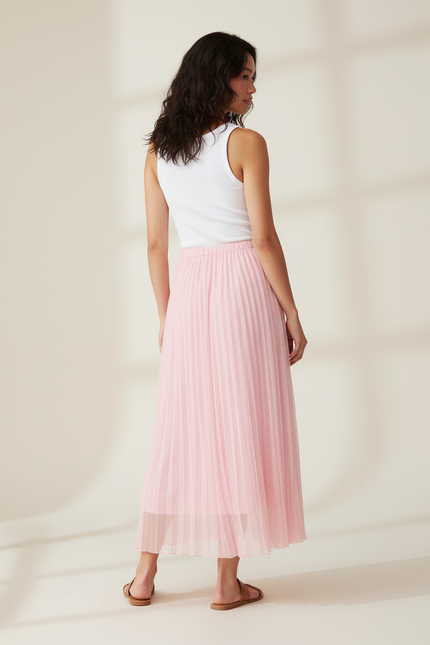 Jupe Midi Rose Pâle Plissée Fluide