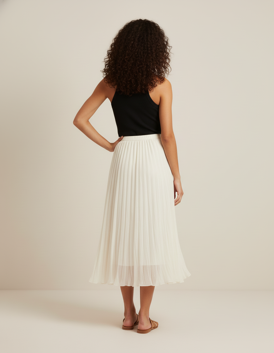 Jupe Midi Plissée Crème Fluide aérienne