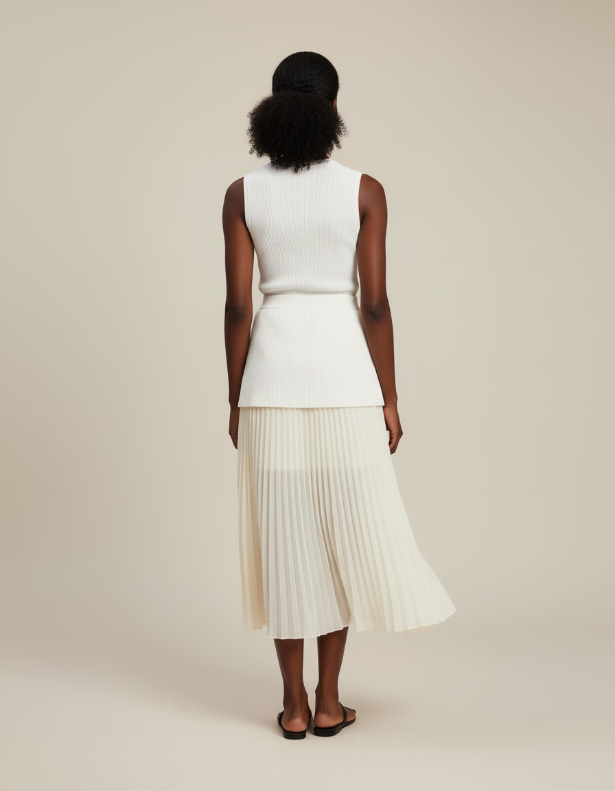 Jupe Midi Plissée Semi-Transparente Élégante