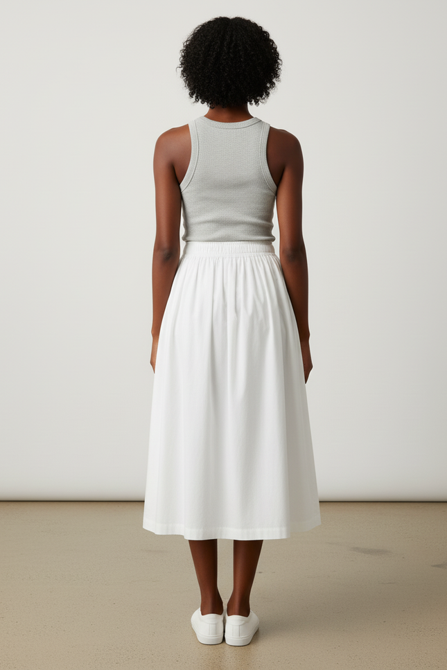 Jupe Midi Blanche Plissée Décontractée