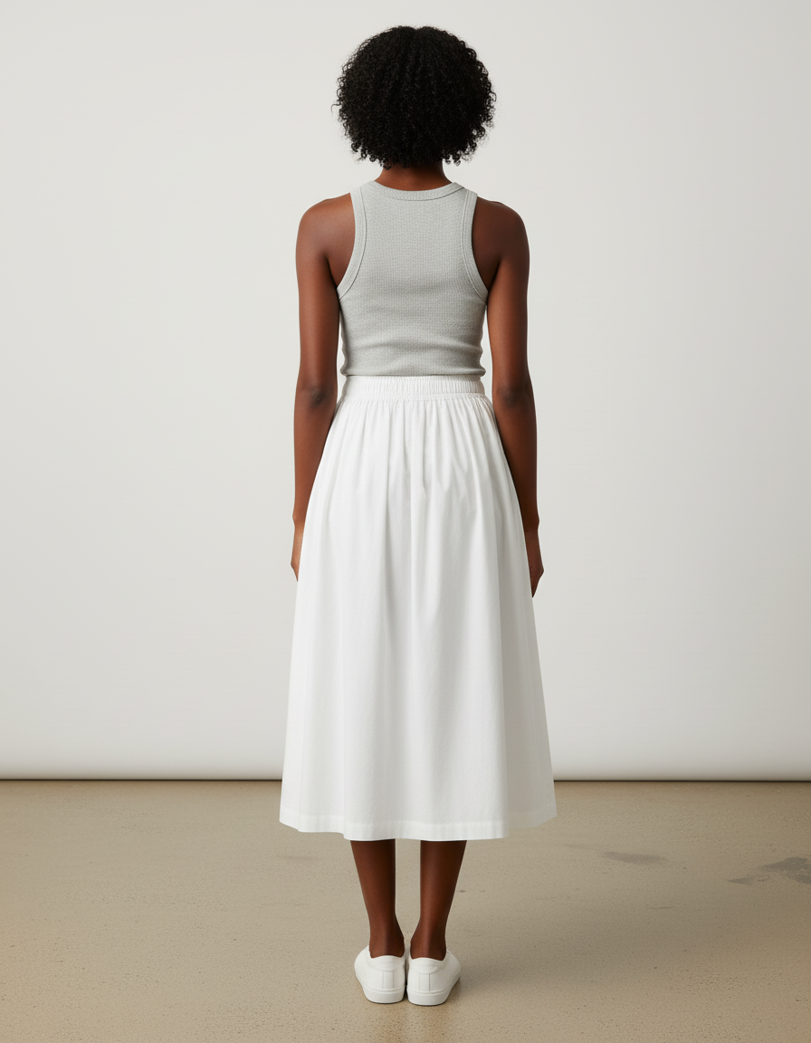 Jupe Midi Blanche Plissée Décontractée