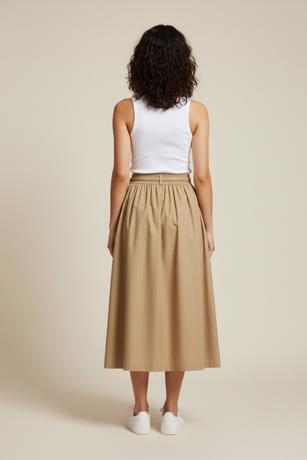 Jupe Midi Beige Plissée Fluide