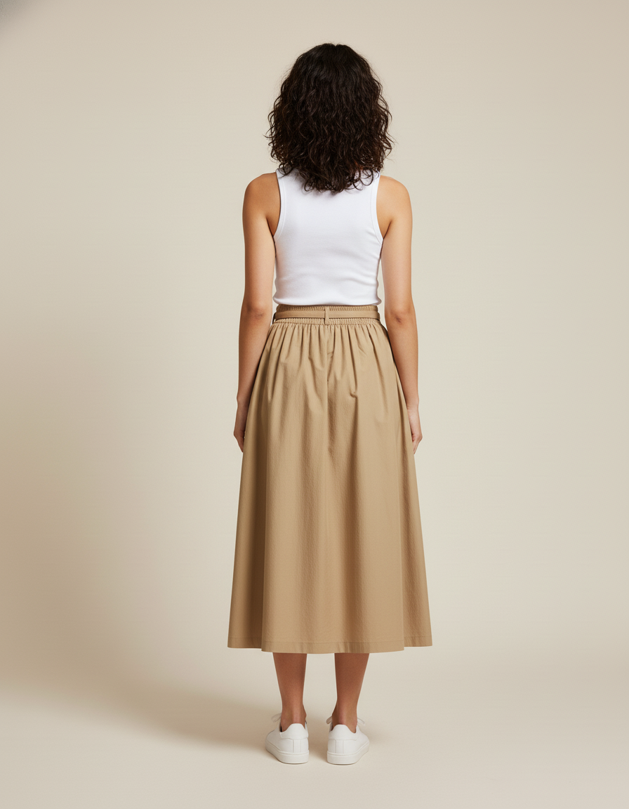 Jupe Midi Beige Plissée Fluide